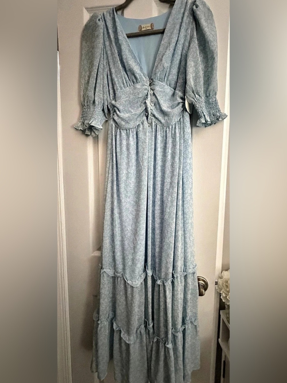 NWT Altar'd State Light Blue Floral Puff Sleeve Maxi Dress Size XS